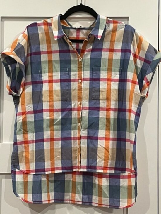 L.L. Bean Tops - LL Bean Signature High Low Camp Shirt Short Sleeve Button Down Multicolor - Sz L